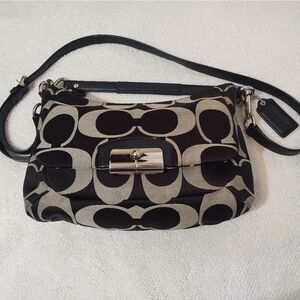 Coach #F22302 Kristin Black Signature Print Canvas Crossbody Shoulder Bag Purse